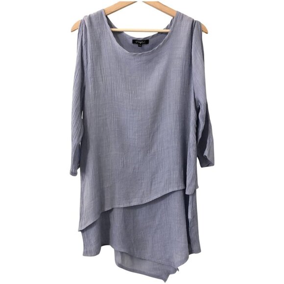 3/$25 ❥ Asymmetrical Lightweight Cut-out 3/4 Sleeves Blue Tunic Top Small - Picture 12 of 12